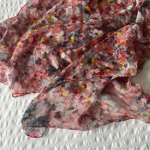 LK Bennett Silk Scarf in Coral/Orange Abstract